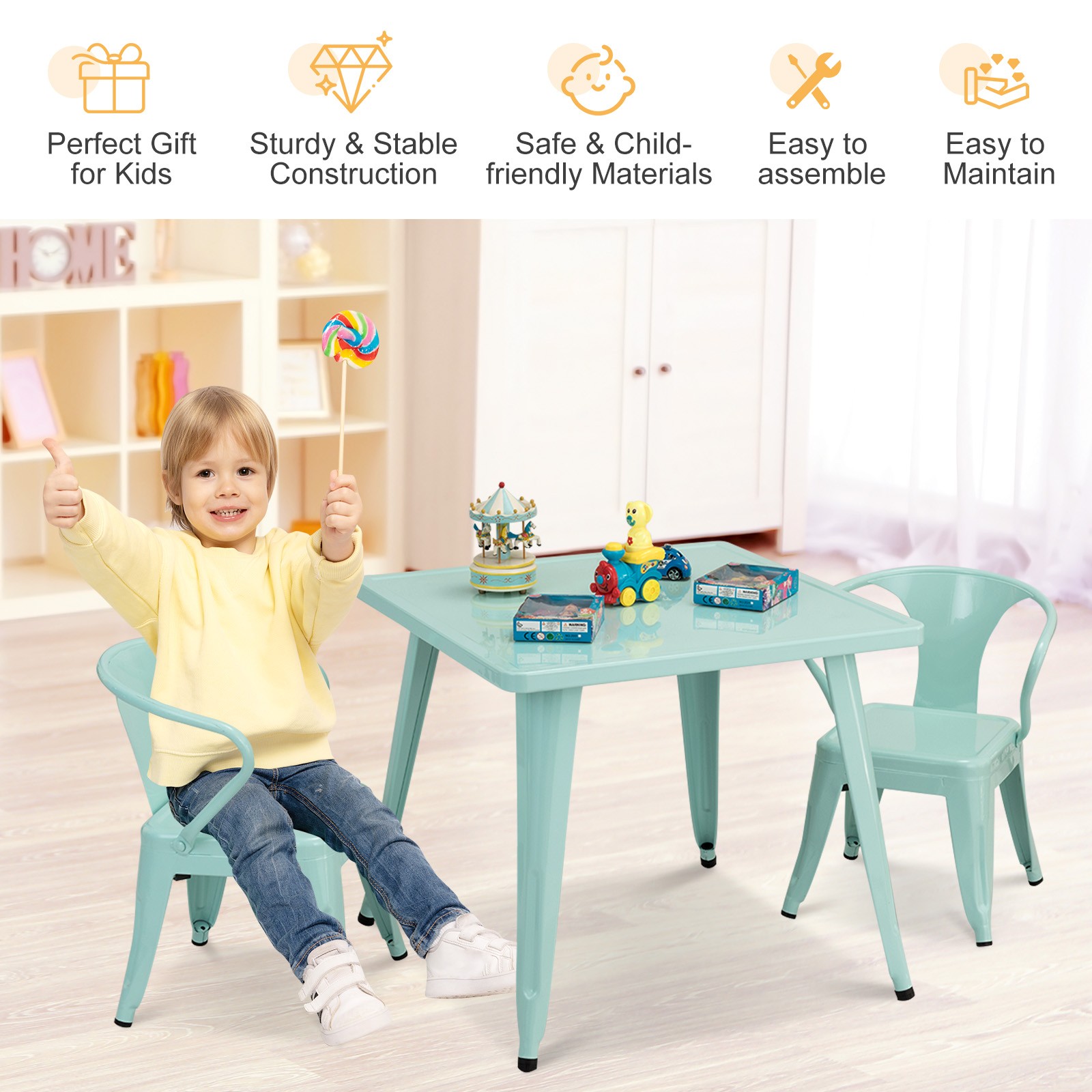 Kids Steel Square Table 27″ Children Play Learn Activity Table Indoor/Outdoor