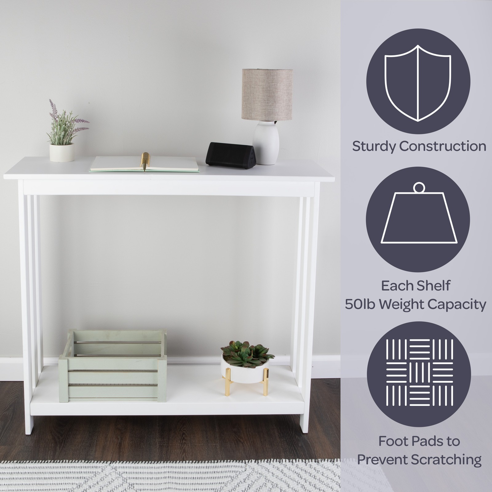 Console Table 39×11.8in Narrow Table 2-Tier Sofa Table with Storage Shelf, White