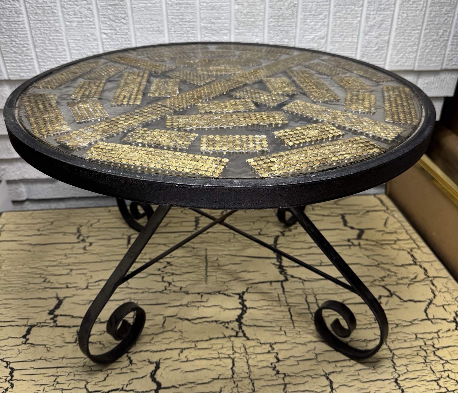 VTG Handmade Unique Resin Ammo Bullet Small Coffee Lamp Side Table Iron Frame