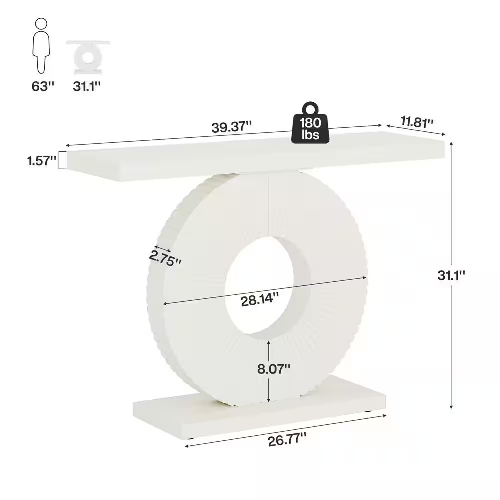 Turrella 39 In. White Rectangle Engineered Wood Console Table with O Shaped Base