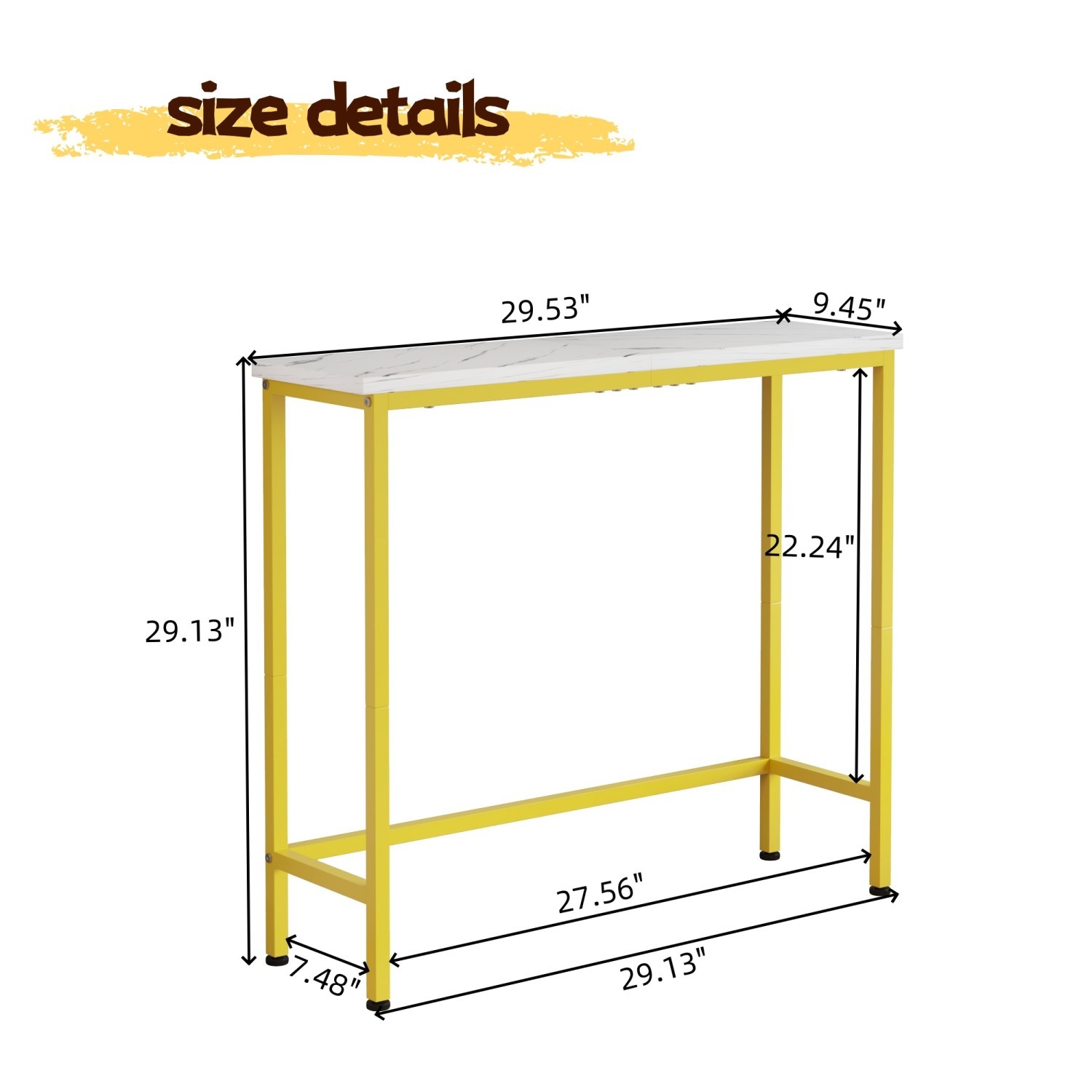 Narrow Console Table MDF Top Golden Metal Frame Slim Sofa Table Storage Shelf