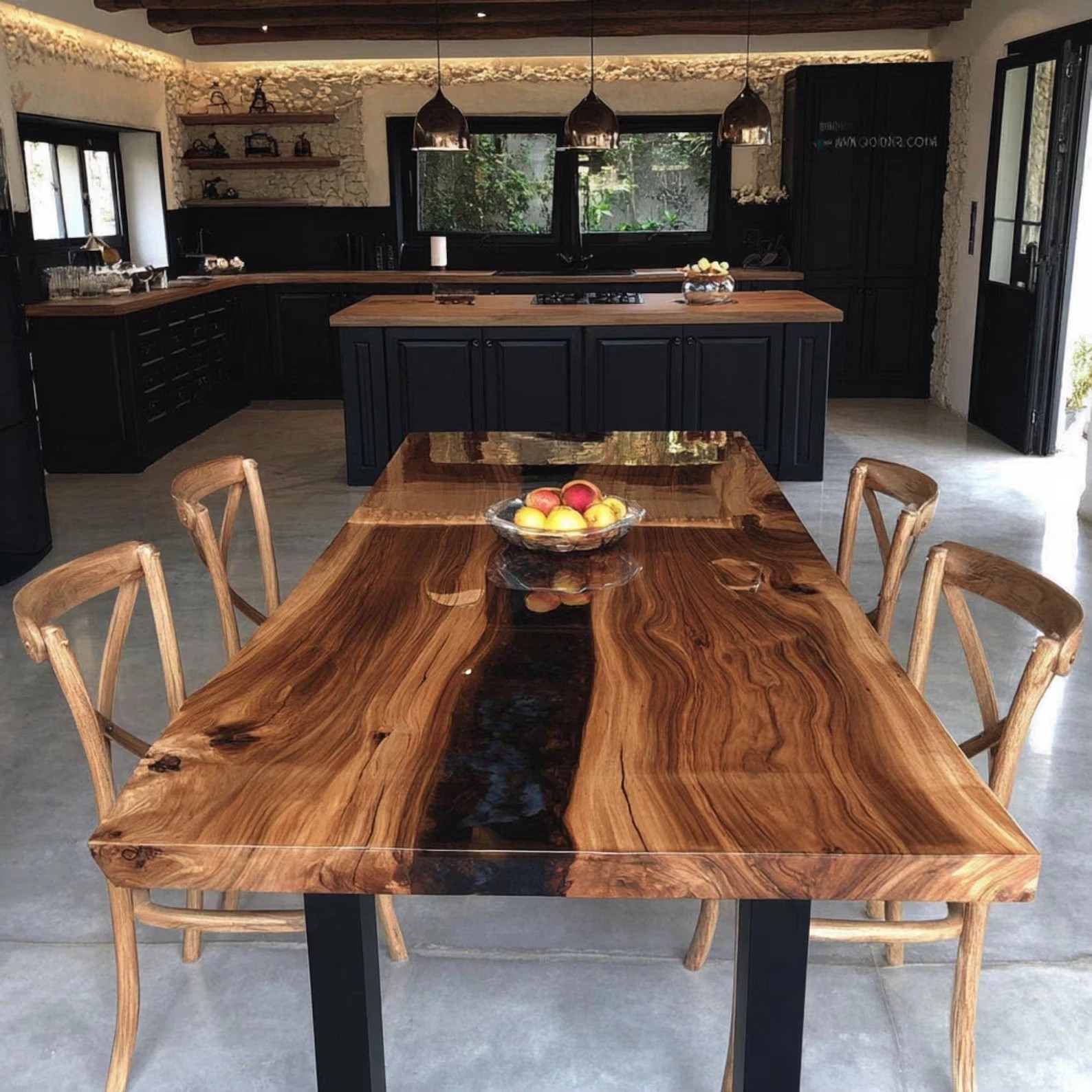 Walnut Epoxy River Dining Table Top Live Edge Handmade Custom Luxury