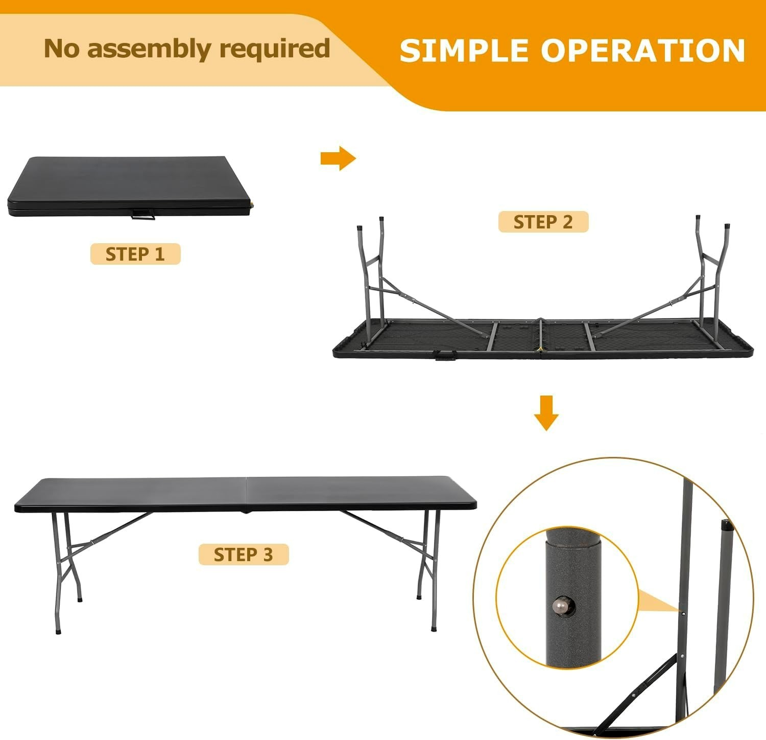 8FT Folding Table Half Portable Foldable Table Picnic Table for Office Home Camp