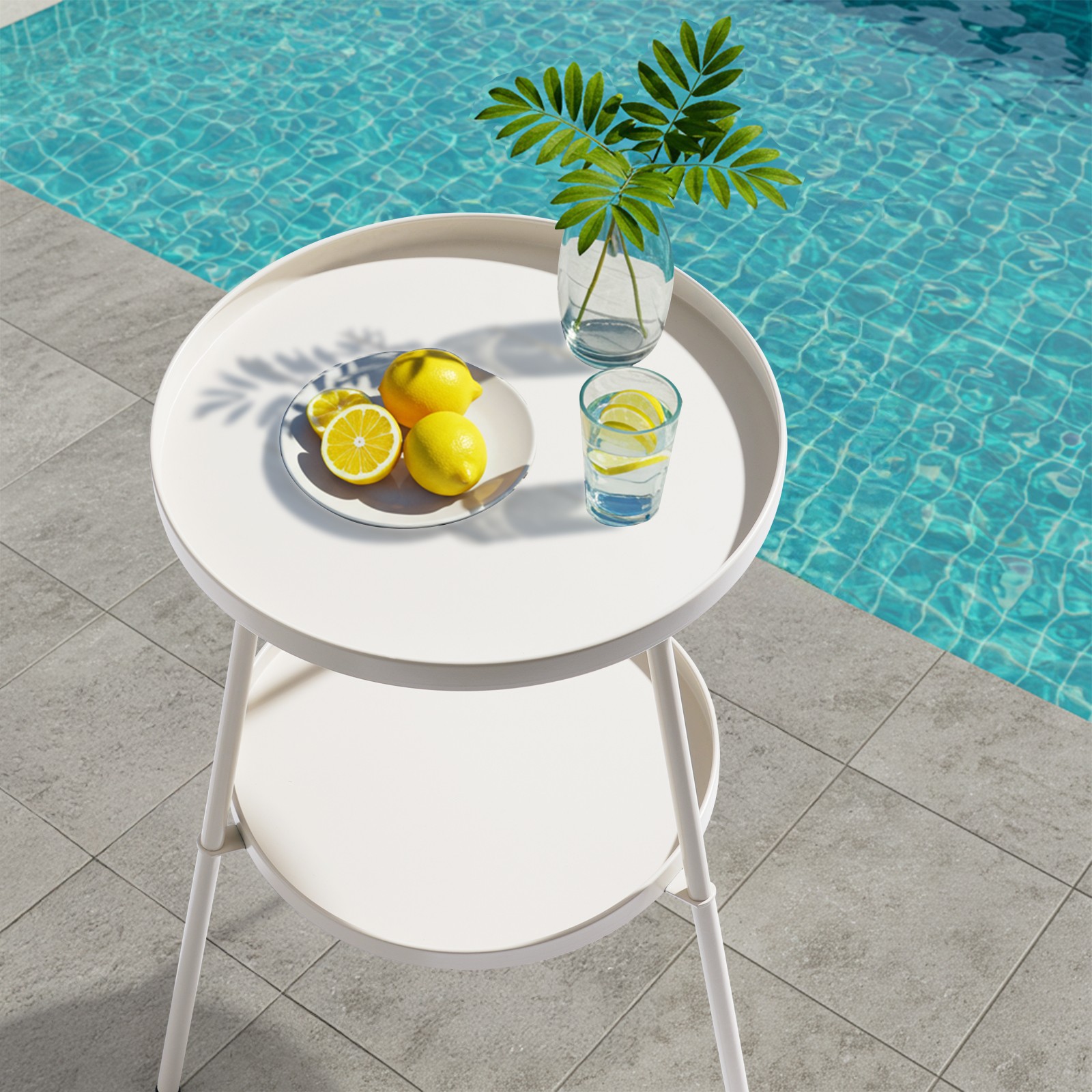 13″ Round Small Side Table, In/Outdoor Metal Coffee Table for Garden Patio