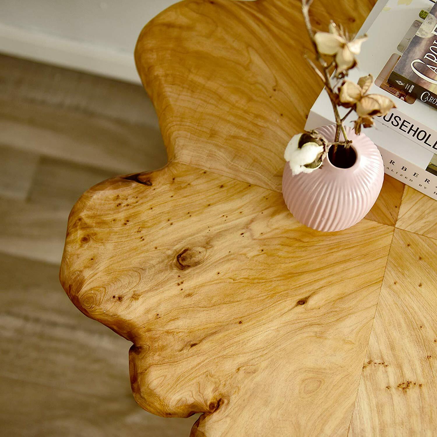 Natural Cedar Wood Slice Slab Coffee Table Live Edge, Hairpin Legs Heavy & Thick