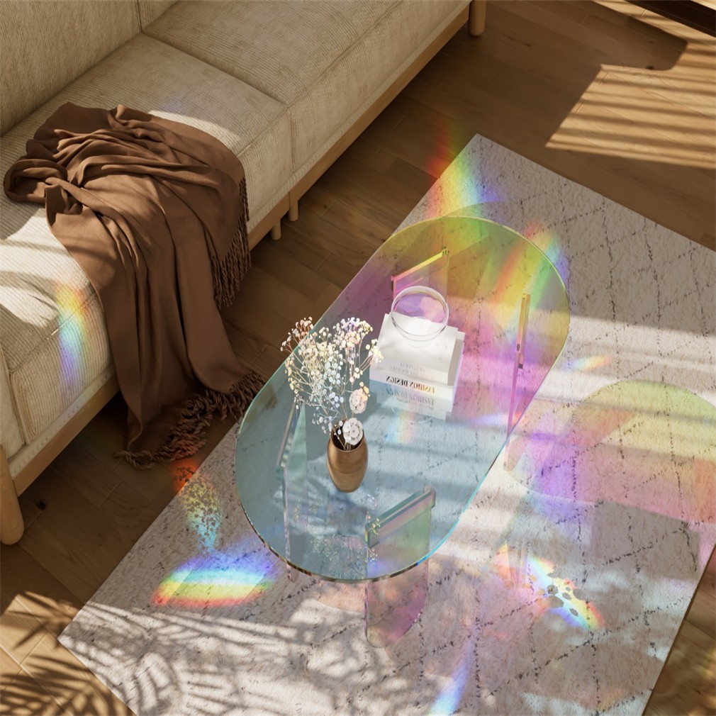 Rainbow-colored Coffee Table With Pvc Mat Vitality Indoor Home Decoration