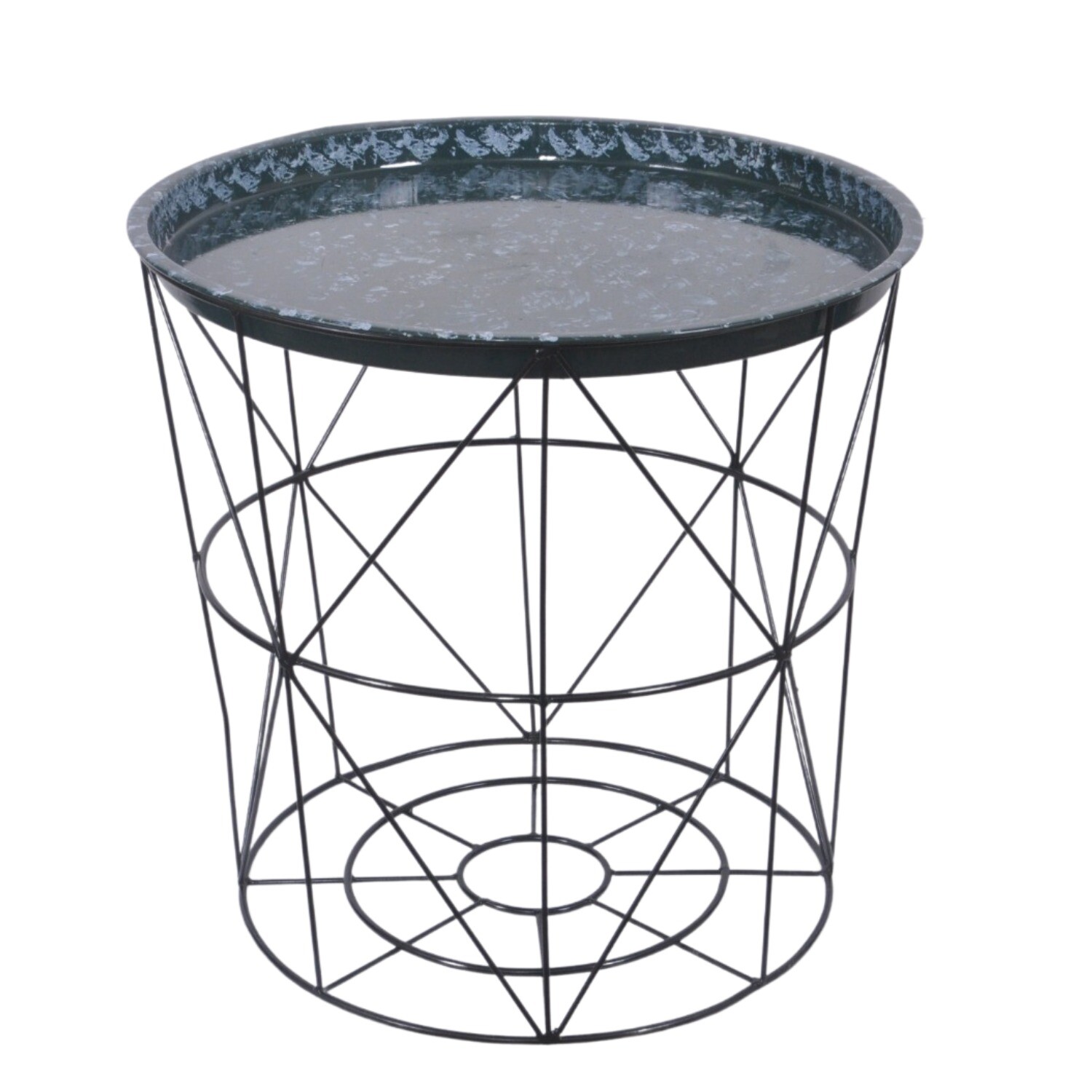 Retro Black Metal Wire Round End Table -Storage Side Table Basket Home Furniture