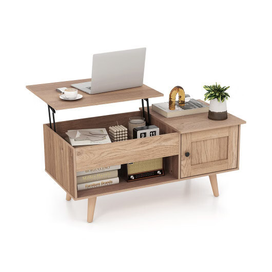 Lift Top Coffee Table with Storage and Hidden Compartment-Natural – Color: Natur