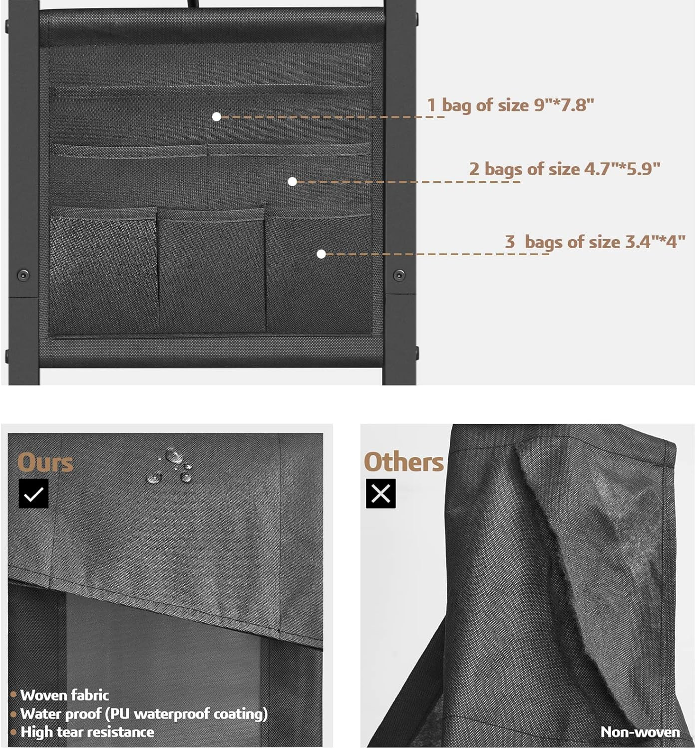 Brown C-Shaped End Table with Charging Station, 2 USB Ports and Storage for Home