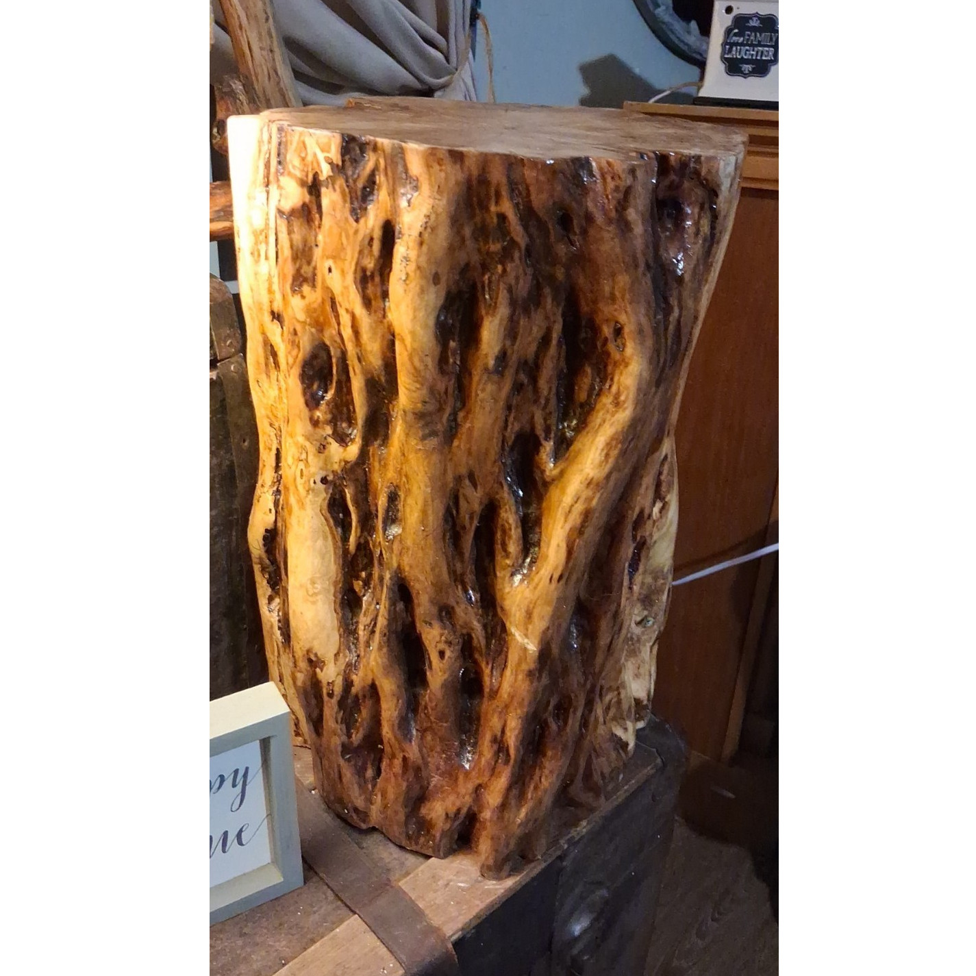Handcrafted Rustic Live Edge Wood End & Side Table Free Form Glossy Finish