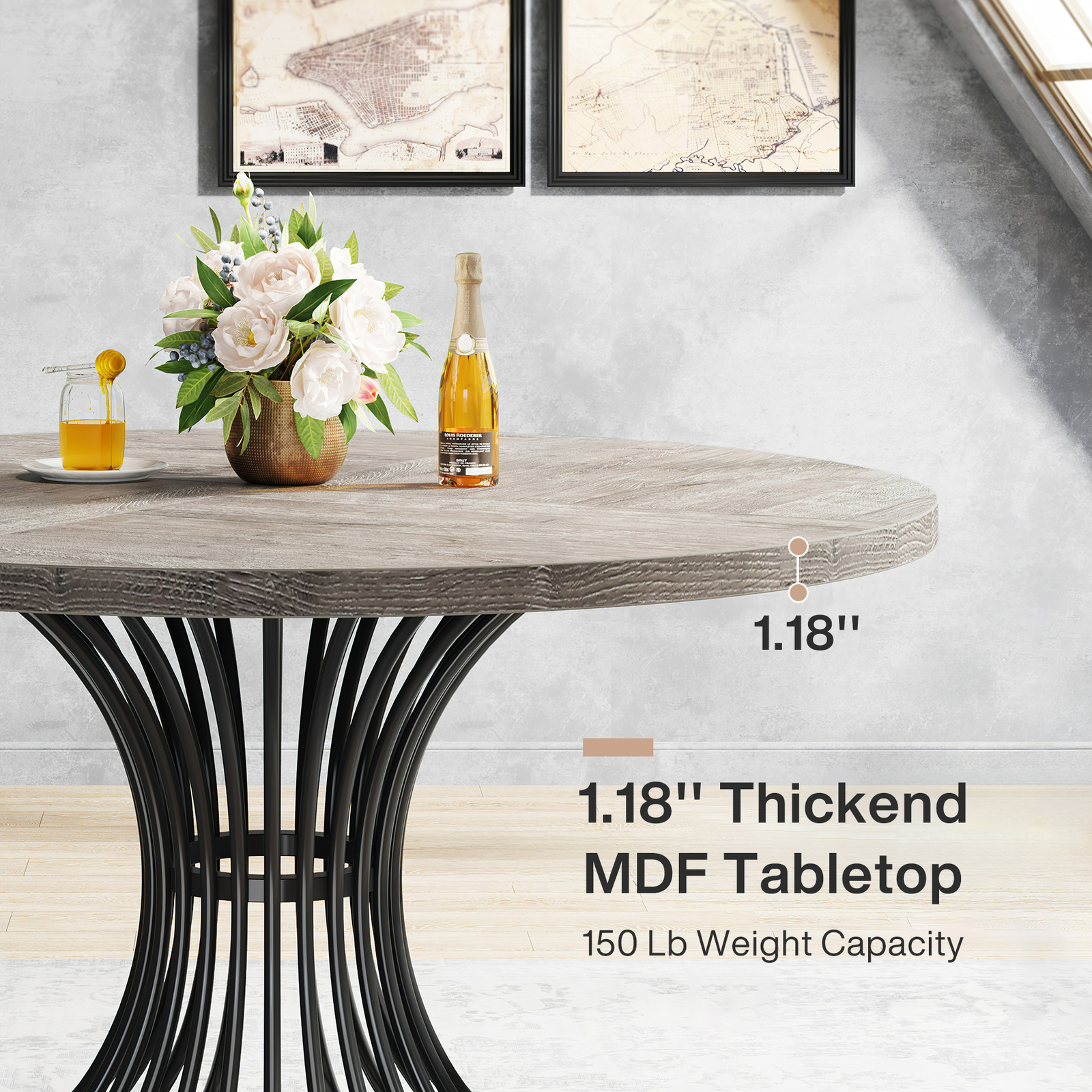 Tribesigns 47″ Farmhouse Round Dining Table, Dinner Kitchen Table for 4-6 People