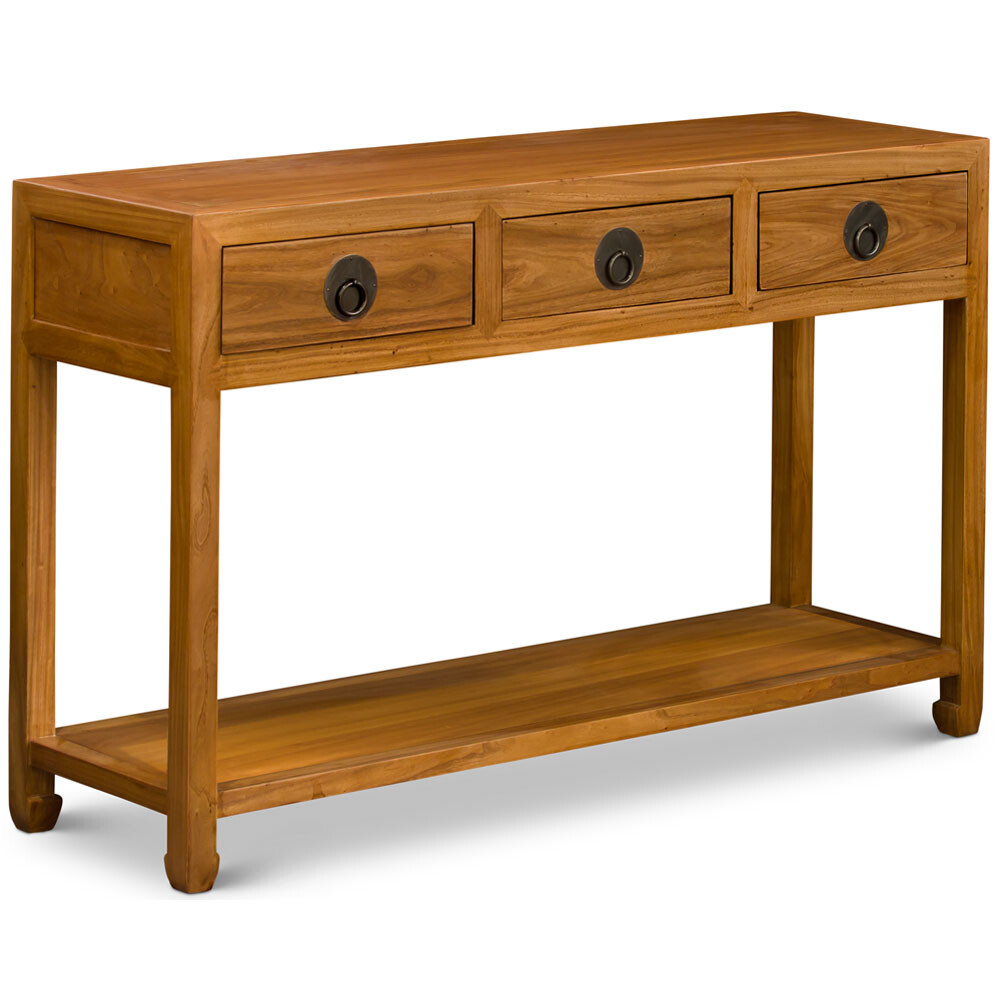 US Seller – Natural Elmwood Chinese Ming Console Table with 3 Drawers and Shelf