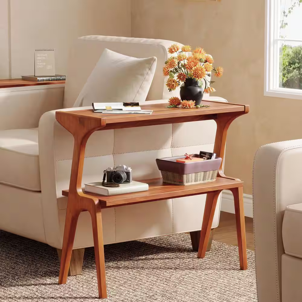 Kerlin 27. 56 In. Natural Wood Rectangle All Solid Wood Side Table, Minimalist E