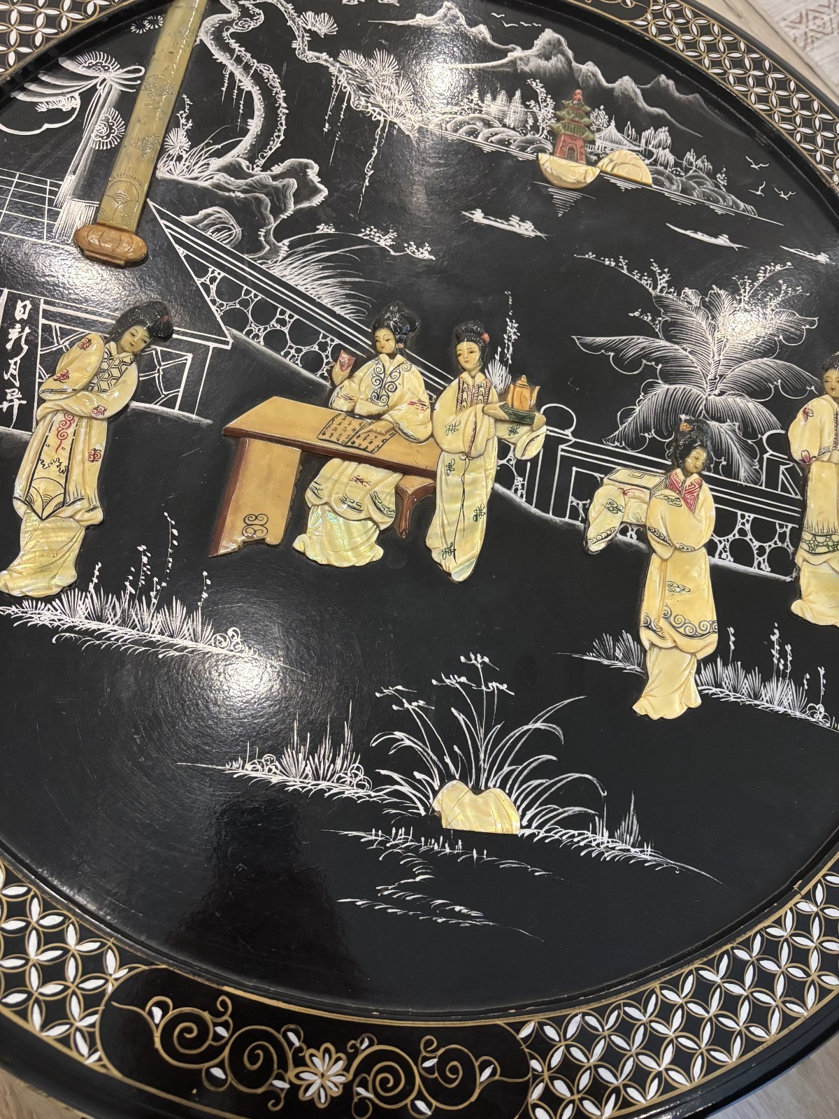 Shiny Black Lacquer Oriental Coffee Table