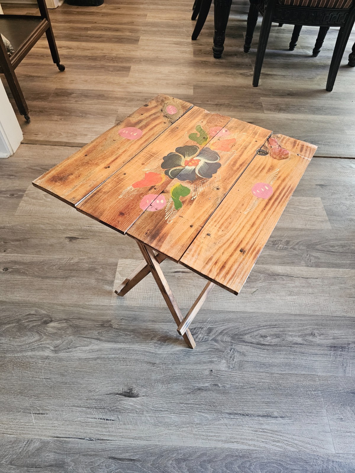 Rare cedar hand painted folding table
