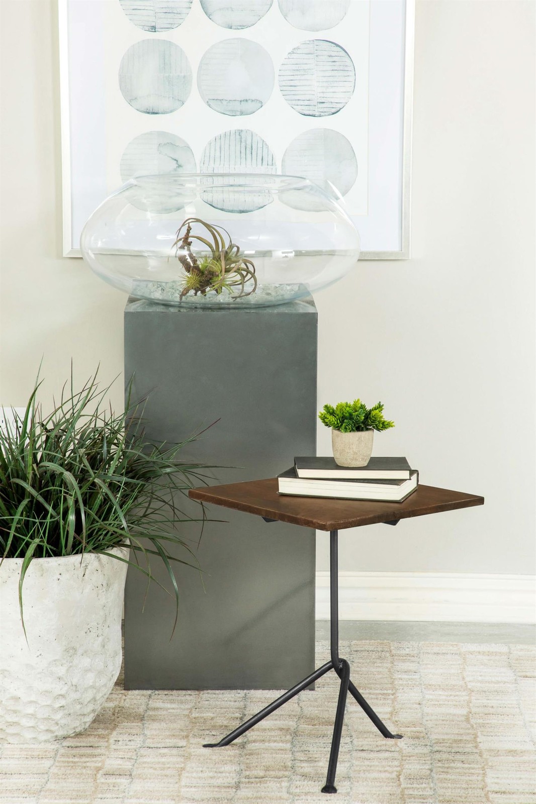 Pemberly Row 15.75″ Square Wood Top Accent Table in Dark Brown/Gunmetal