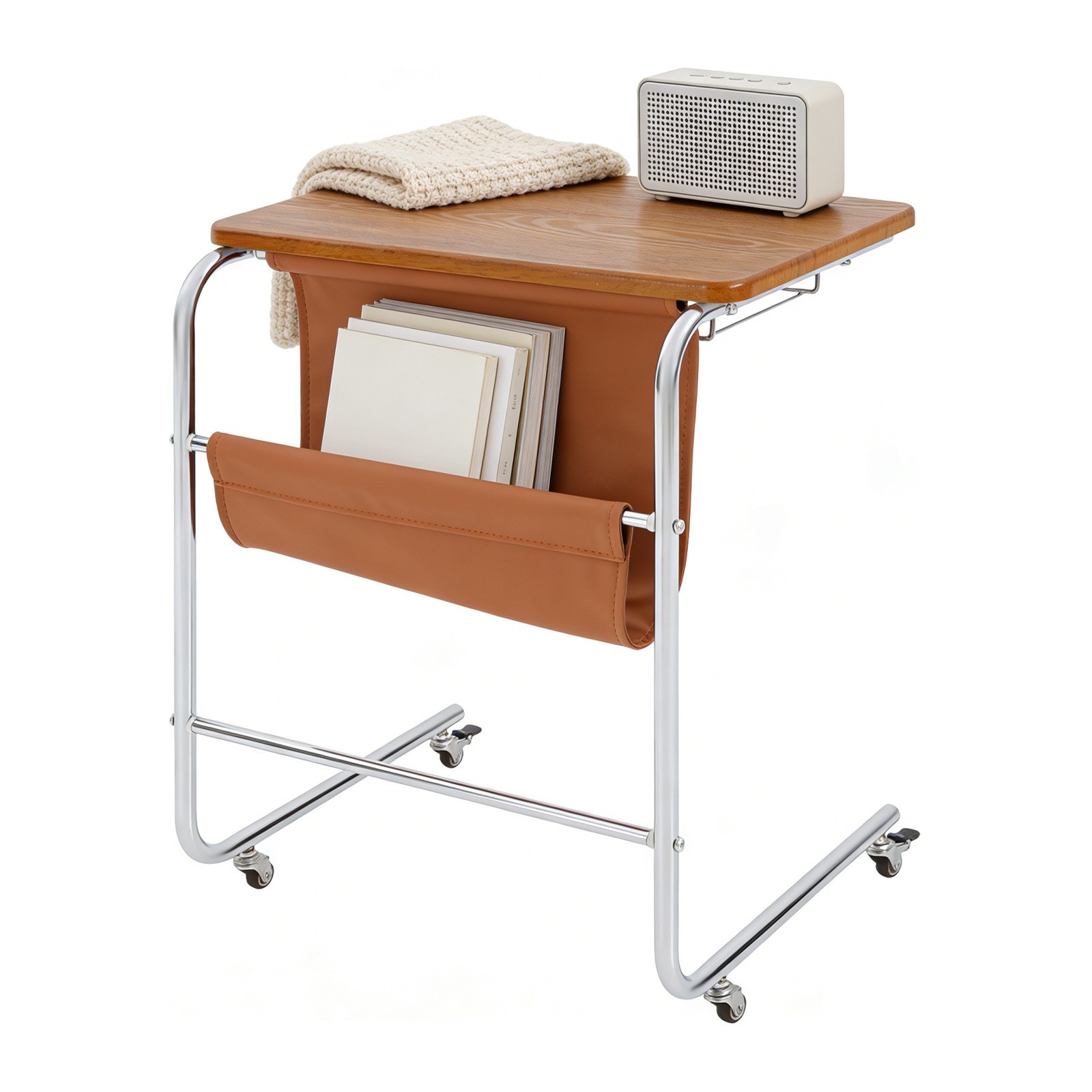 Sofa Side Table,C-Shaped End Table with Universal Wheels,End Table living room