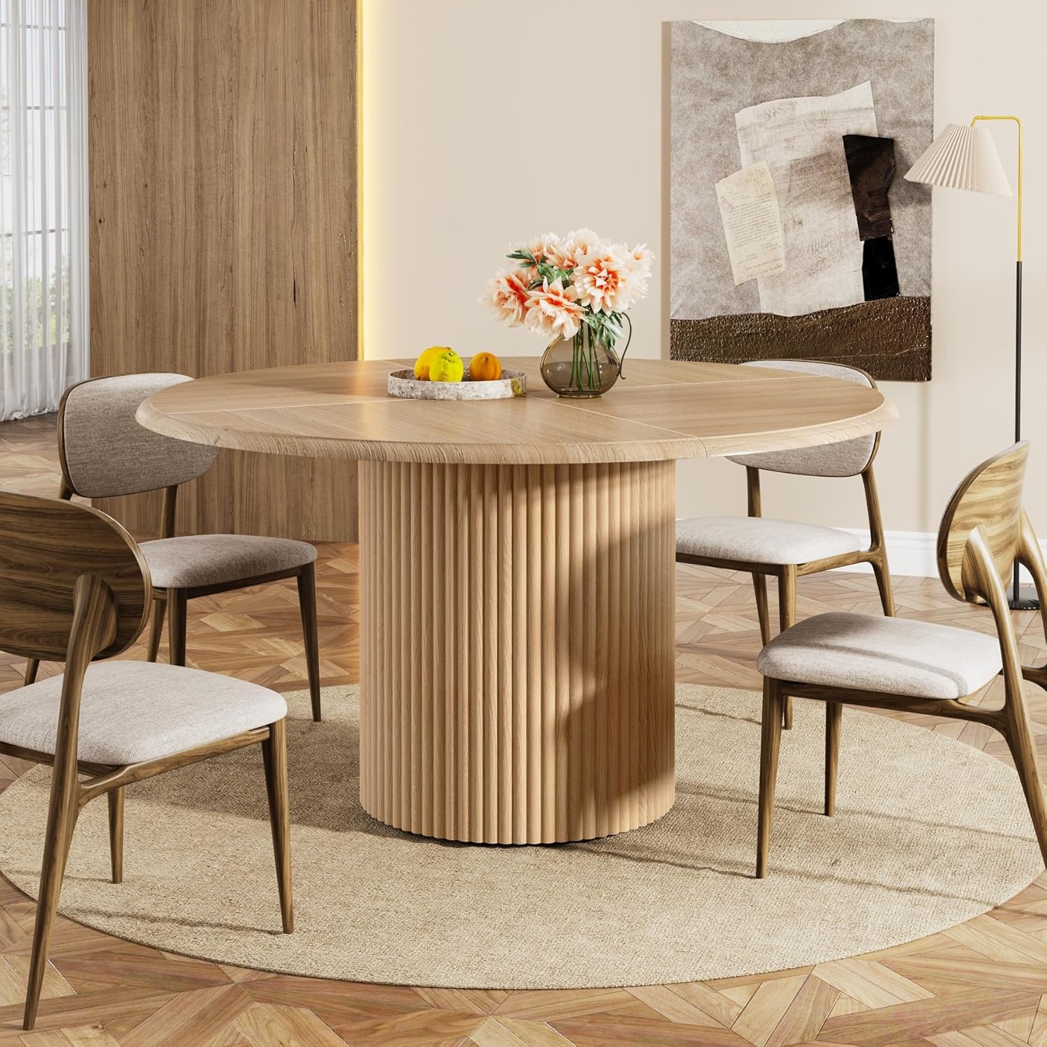 47” Round Dining Table Farmhouse Circle Kitchen Table with Base for Dining Room