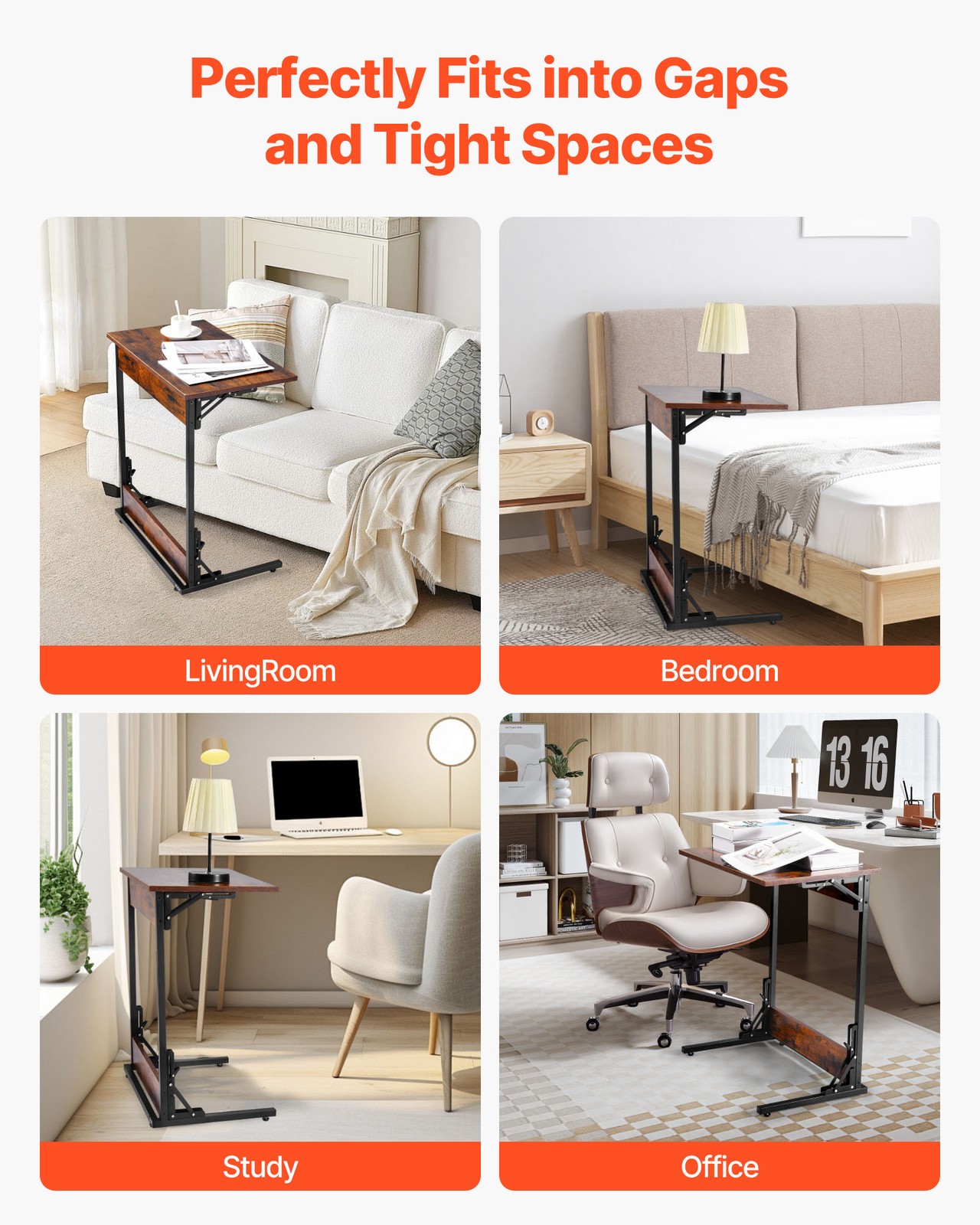 VEVOR C Table with Metal Frame & Adjustable Feet Folding C Shaped End Table