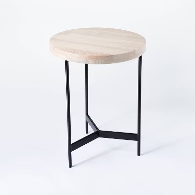 Threshold designed Iron Side Table Mango Wood Round Black Metal Frame