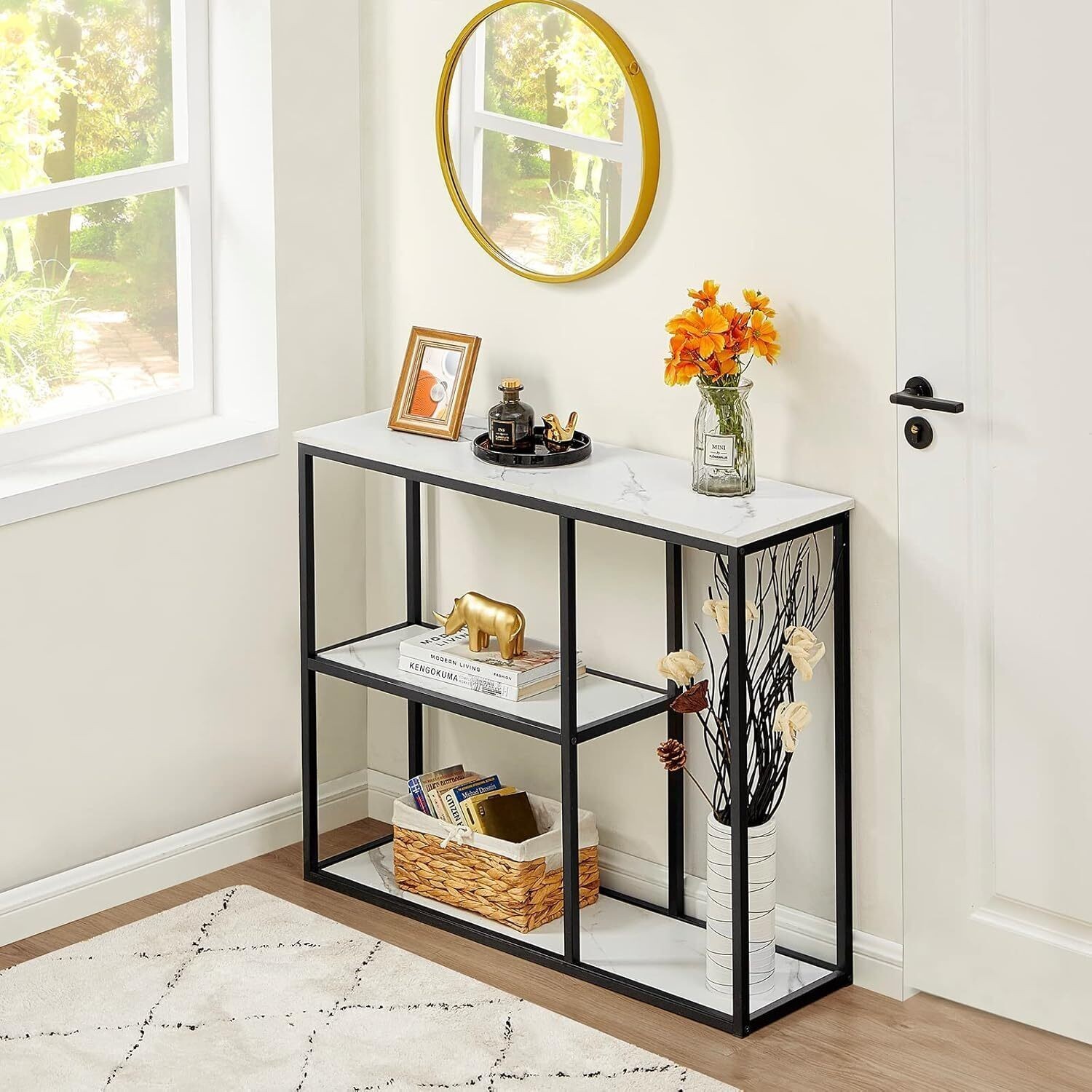 Console Table Narrow Entryway Table for Living Room with 3-Tier Storage Shelves
