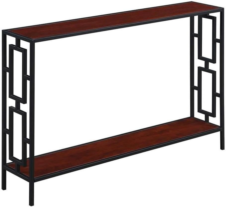 Stylish Cherry & Black Metal Frame Console Table with Shelf for Any Room