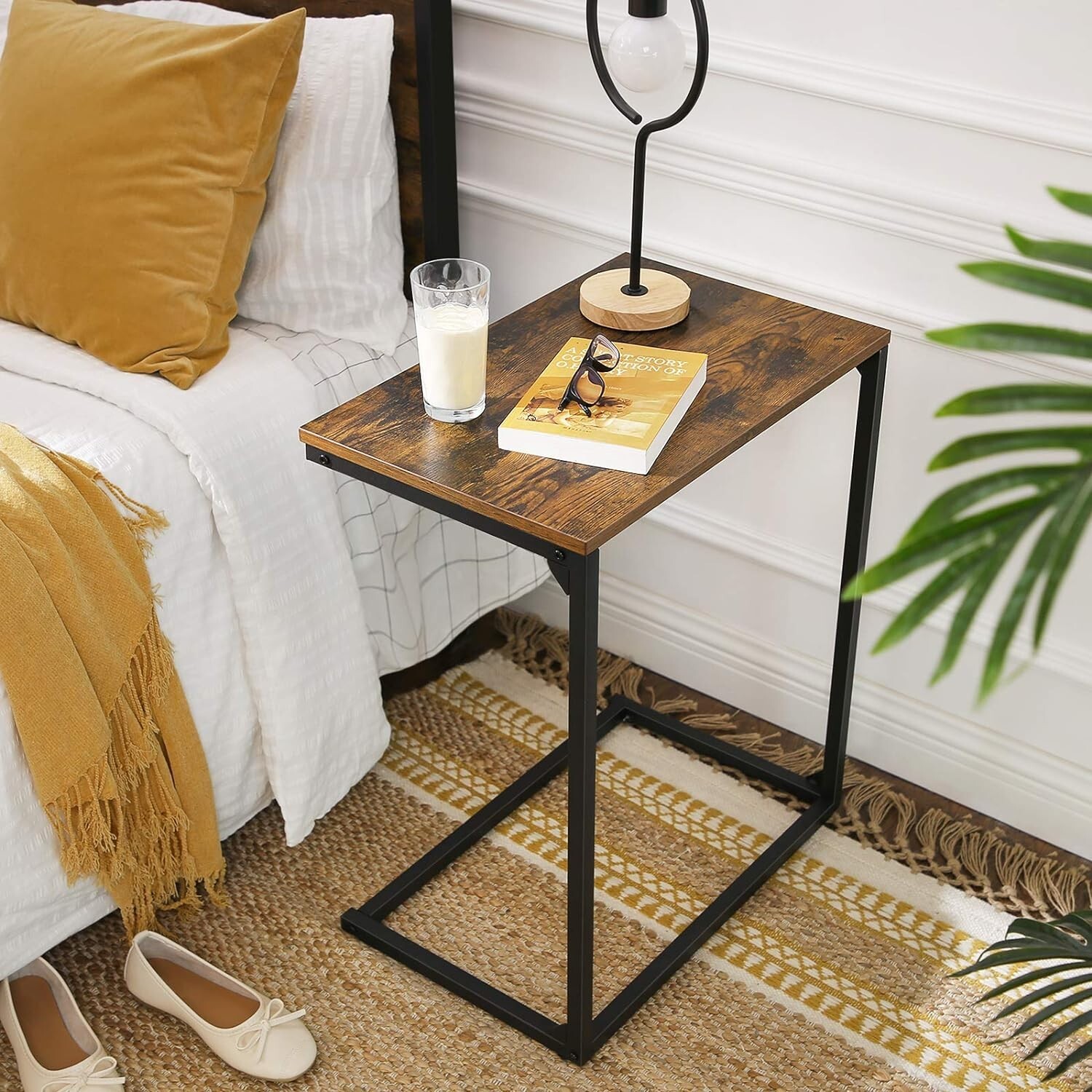 Industrial C-Shaped Coffee Table with Adjustable Feet – 13.8 x 21.7 x 26 Inches
