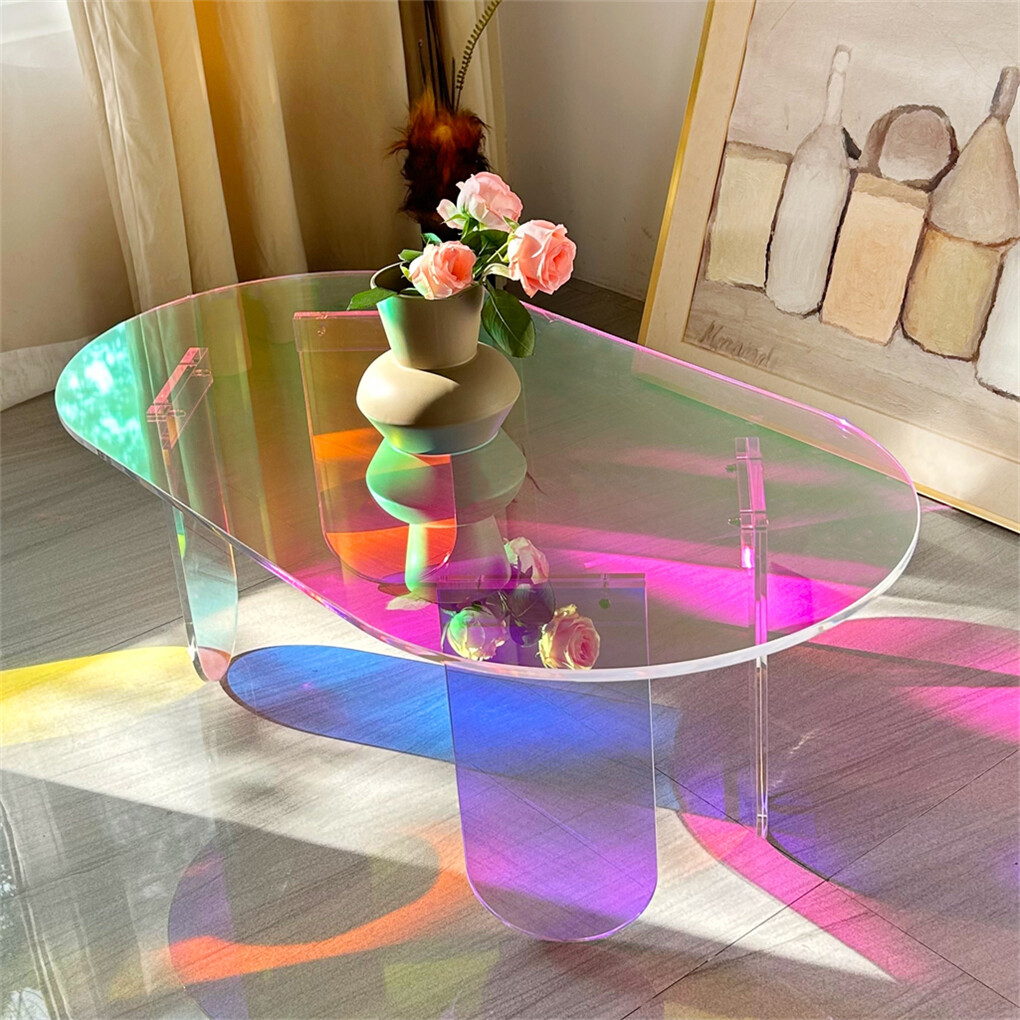 Gorgeous Iridescent Acrylic Side Table Cool Rainbow Coffee Table Home Art Decor