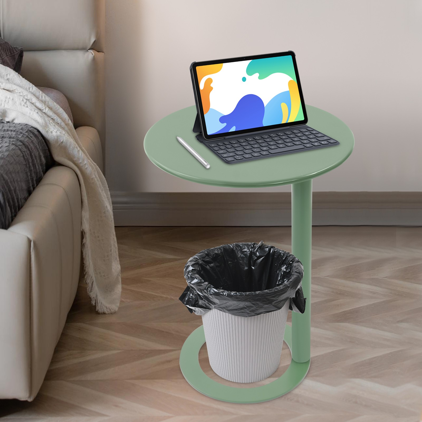 Round Side Table C-Shaped Sofa Table Bedside Reading Table for Living Room US