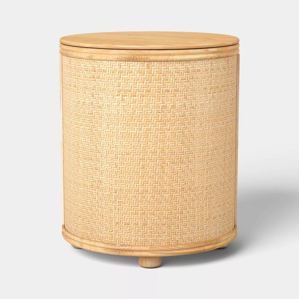 Woven Storage Accent Table with Removable Top and Rattan Weave Natural –
