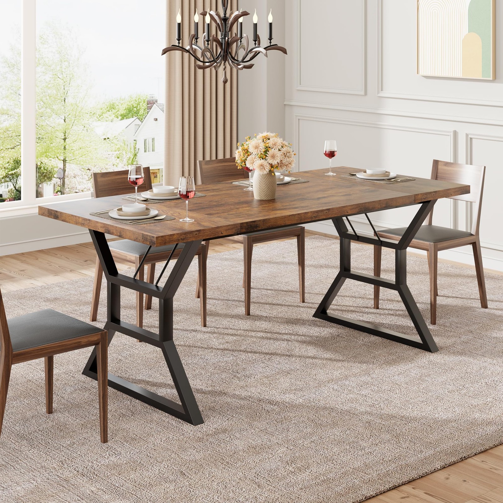 Farmhouse 70.9″ Dining Table for 6, Rectangular Wood Dining Tables, Rustic Ki…