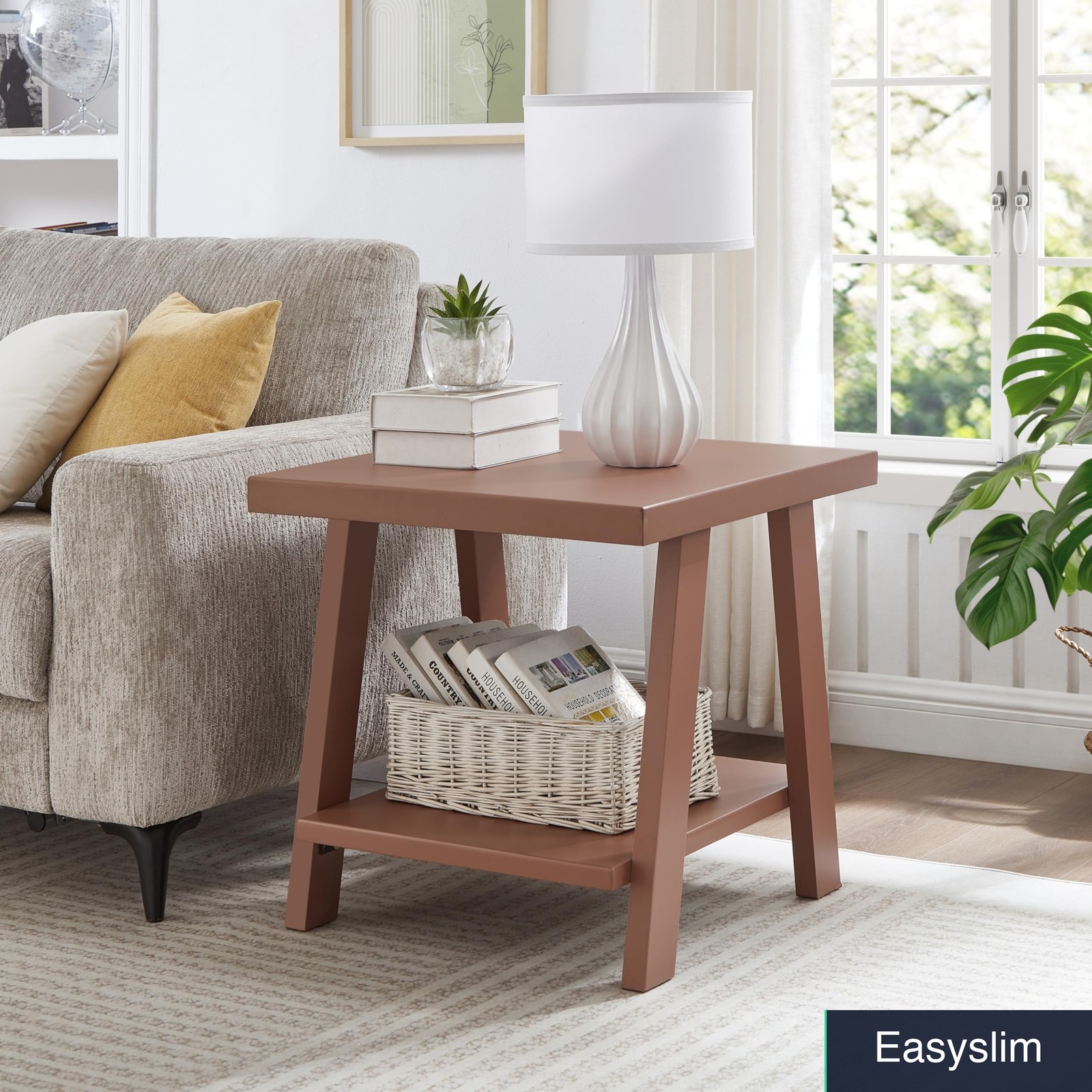 Red Contemporary Wood End Table with Under Shelf 24″W x 22″D x 23″H