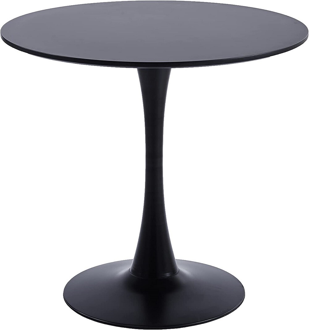 36” Round Tulip Dining Table Lacquered Wood Top with Glossy Pedestal White Black