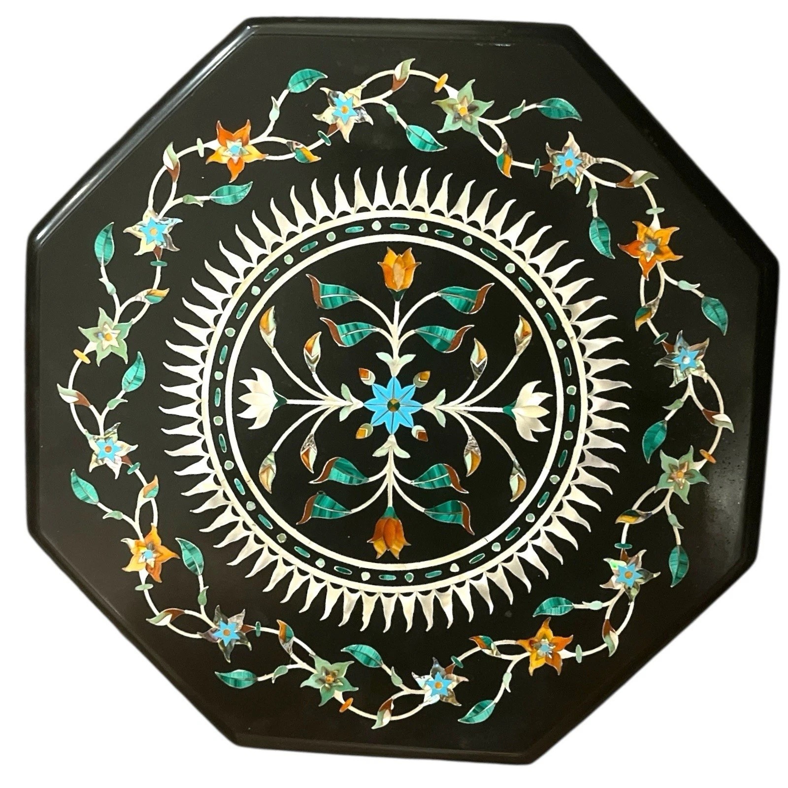 12″ Inches Black Marble Sofa Side Table Multicolor Stone Inlay Work Coffee Table