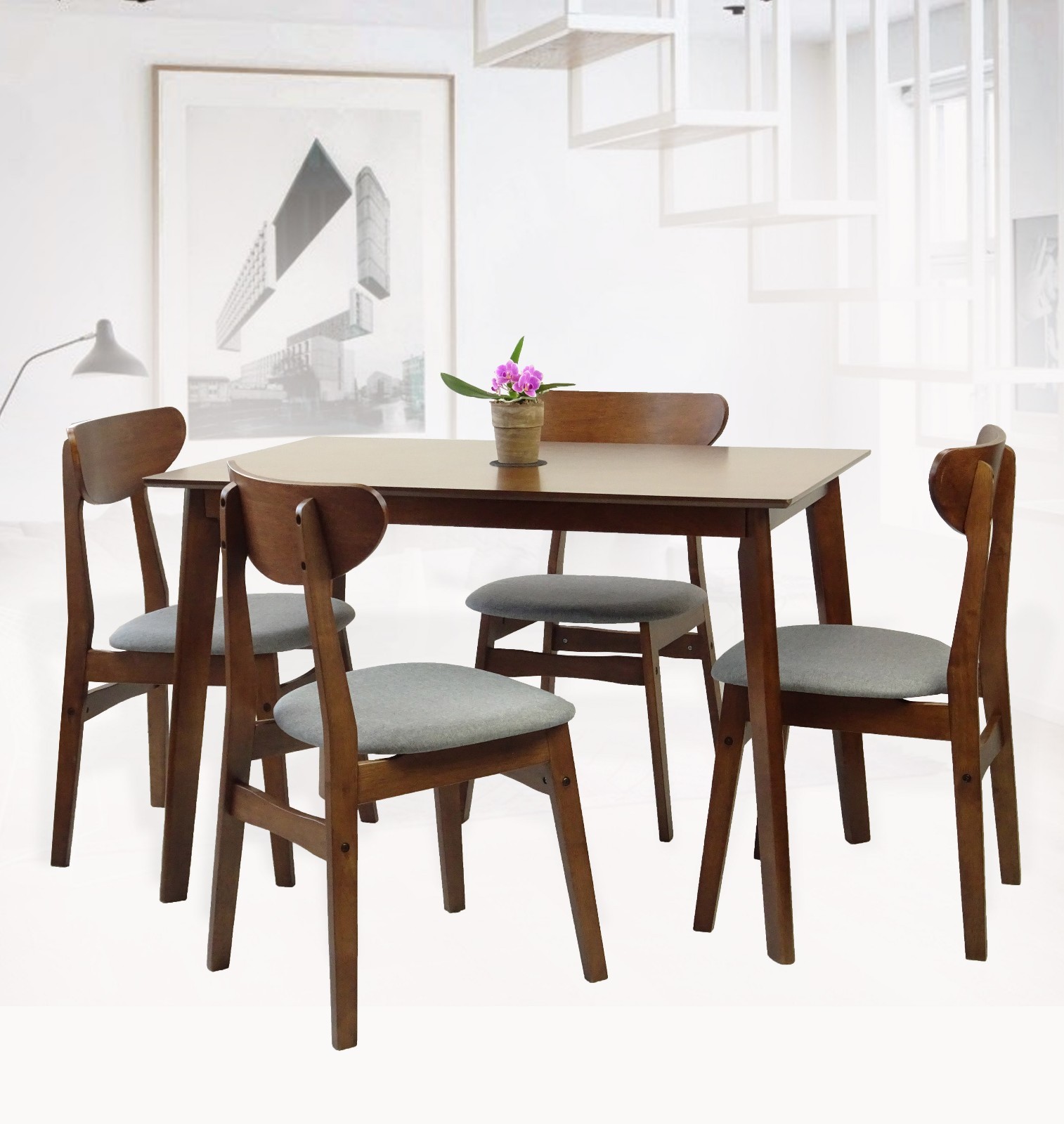 Modern Dining Yumiko Rectangular Table Kitchen Wood Medium Brown