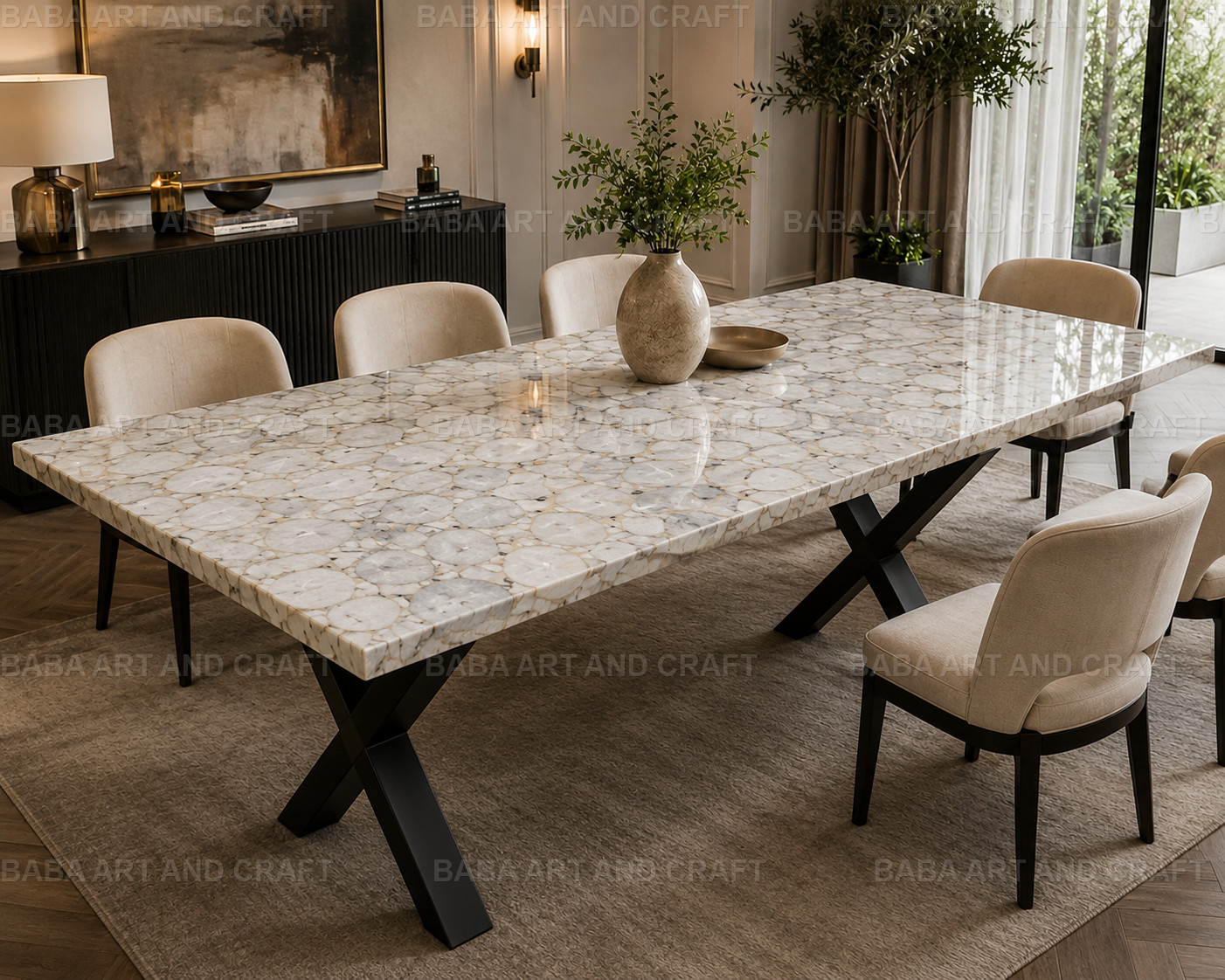 Handmade White Agate Stone Inspired Dining Table | Luxury Resin Dining Tab 12X24