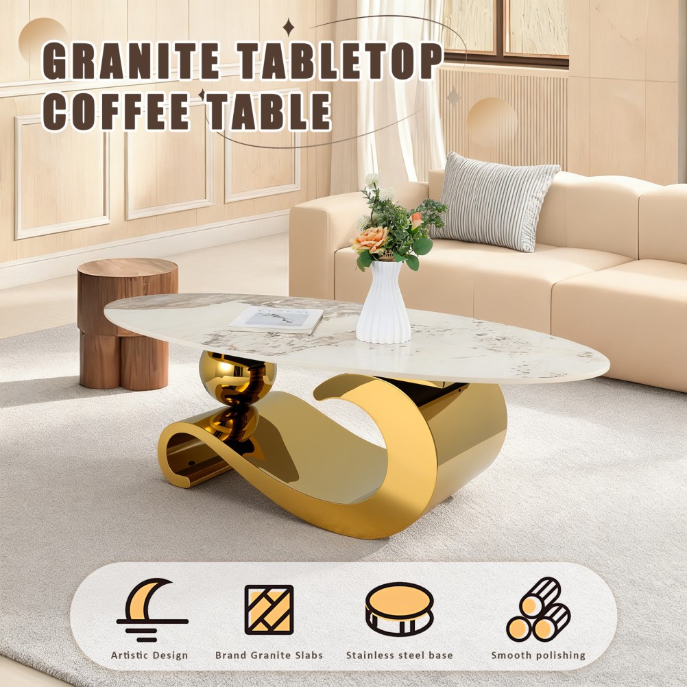 High Glossy Marble Coffee Table with Creative Rack for Living Room Center Table