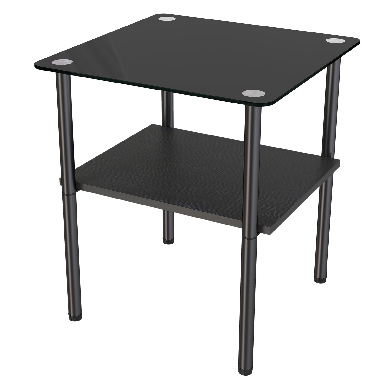 2-Piece Rectangular Glass Side Table, Tempered Glass Top, MDF Shelf, Black