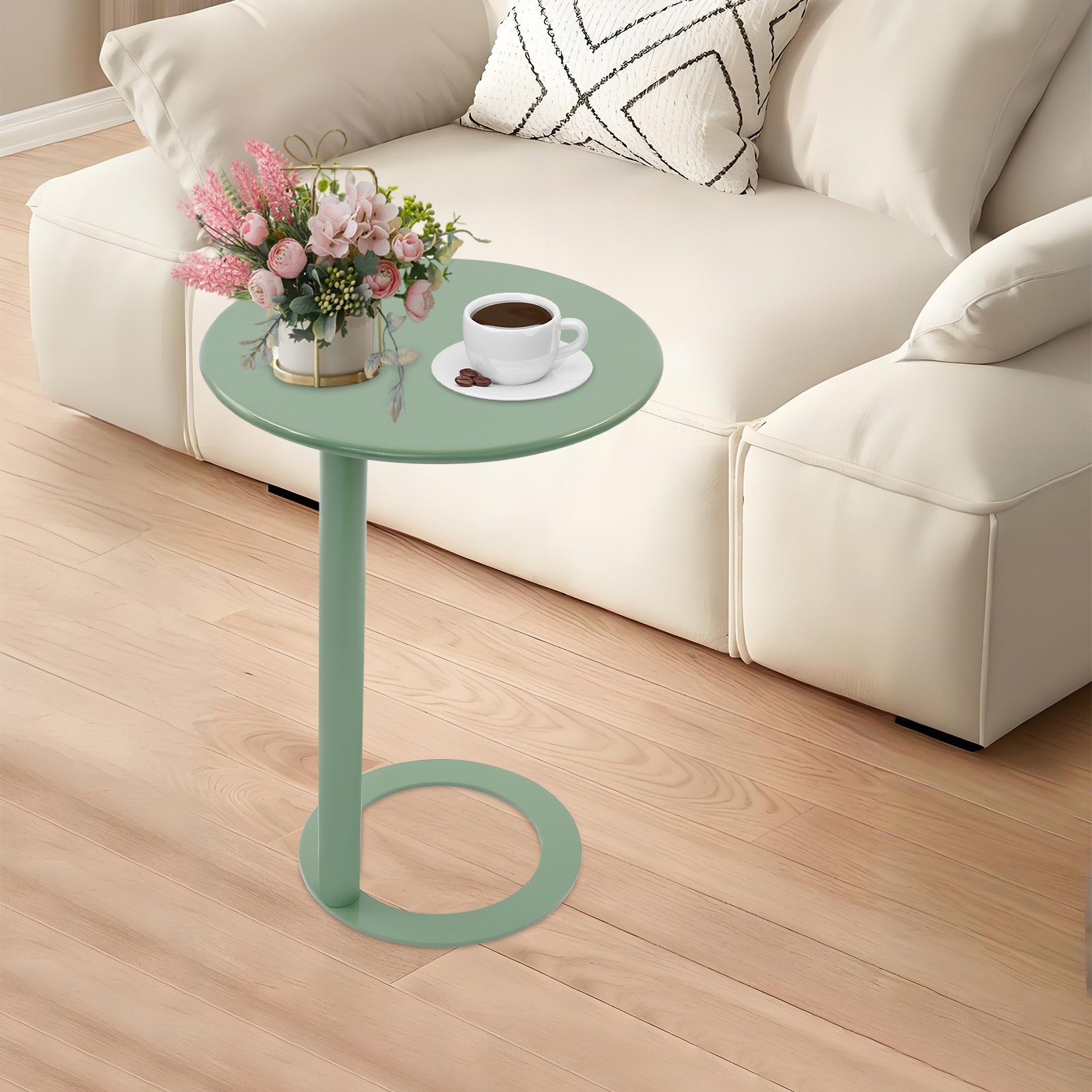 Round Side Table C-Shaped Sofa Table Bedside Reading Table for Living Room US