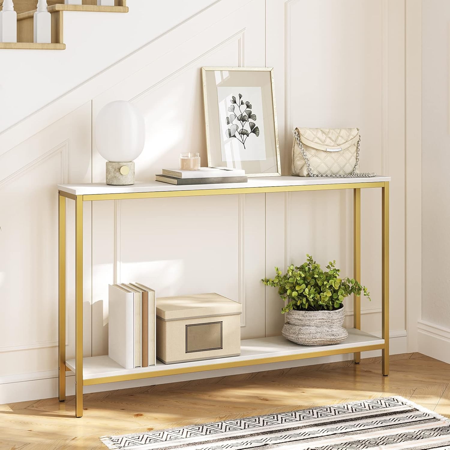 HOOBRO 47.2″ Console Table Sofa Table w/ Shelf Home Decor Entryway Table White