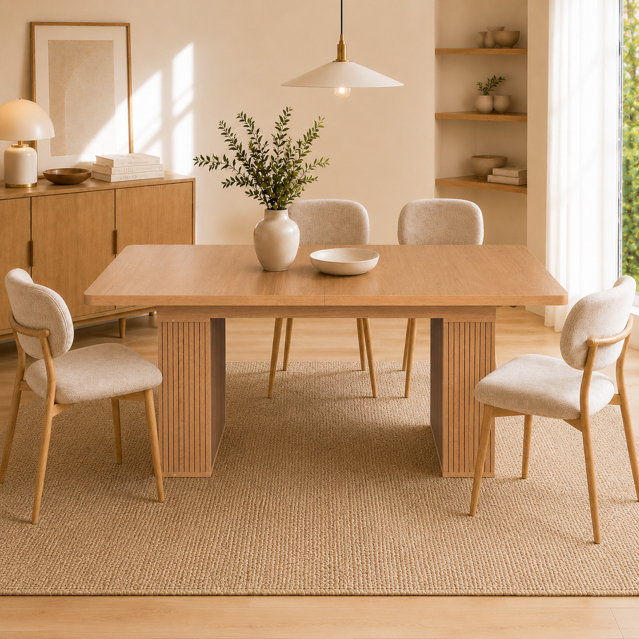 Expandable dining Table with Storage Minimalist Dining Table for 6-10 People