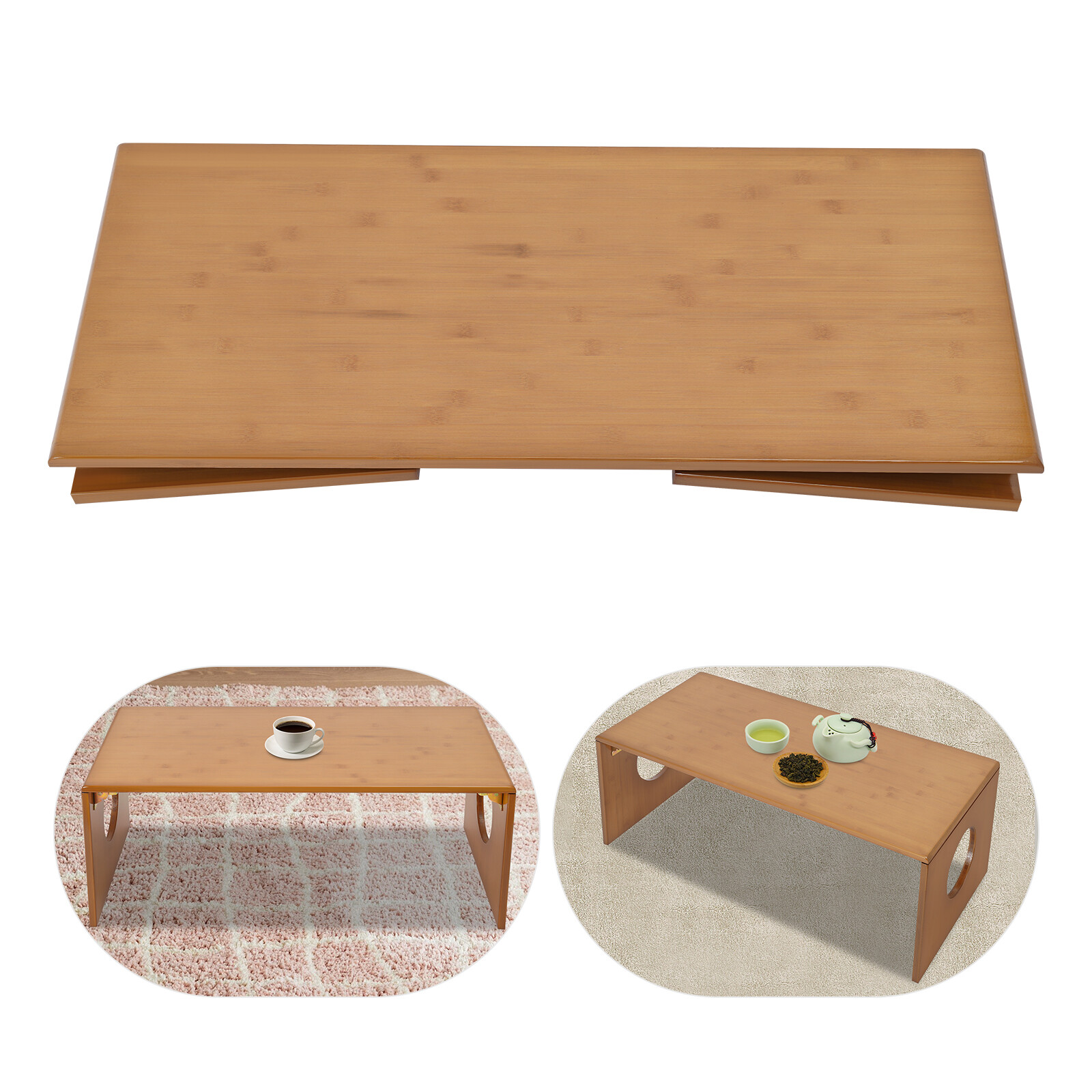 Folding Low Floor Coffee Table Foldable Portable For Sitting On The Floor Brown