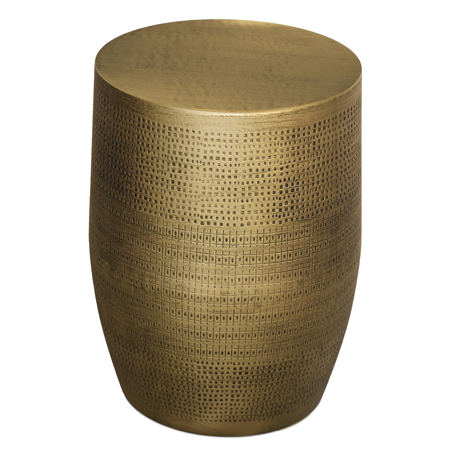 Johnsen 15″WD Boho Morse Pattern Metal Accent Table in Brass Iron & Assembled