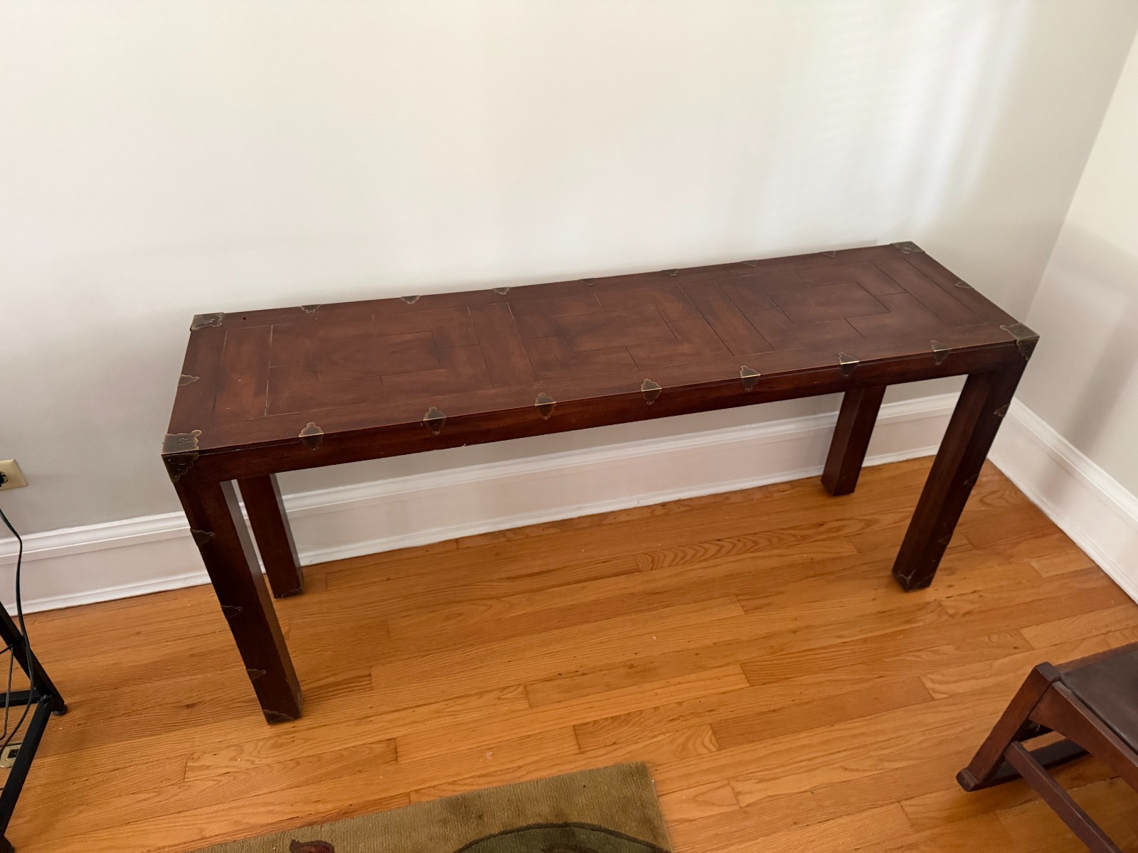 Mission Style Console Table With Brass Accents