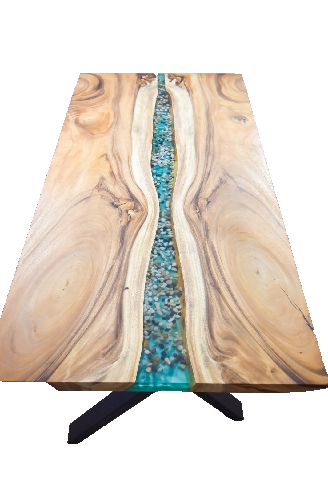 Acacia Wood Table with Green Epoxy River & Stones – 63.5″ x 32″ (sku 2-12)