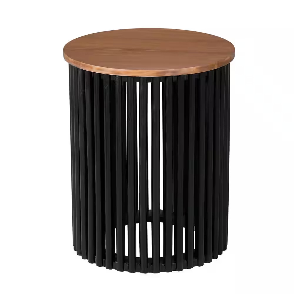 Bryce 17.5 In. Natural and Black round MDF End Table Side Table Solid Wood Base