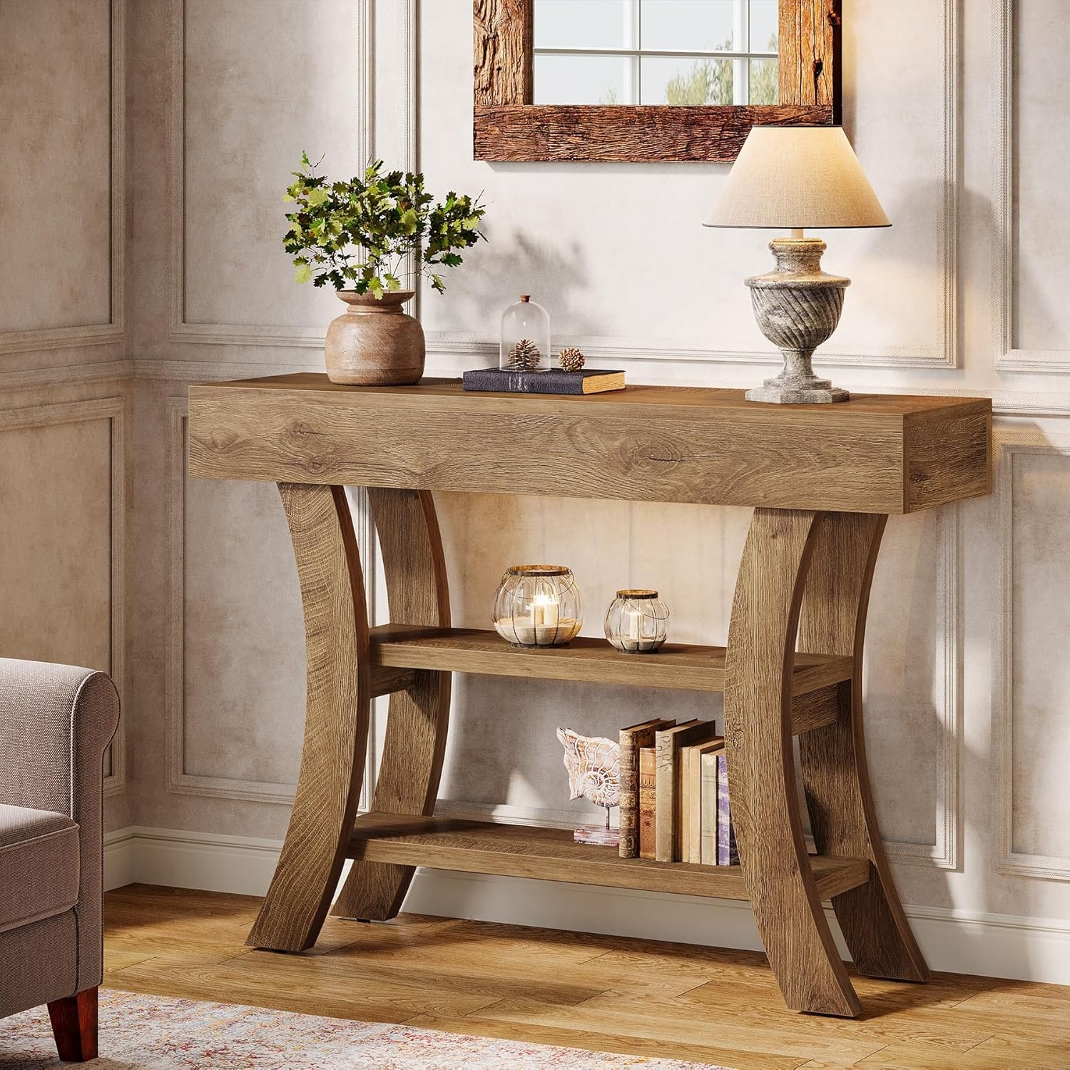 41″ Small Console Table Farmhouse Narrow Entryway Table with Storage Shelves