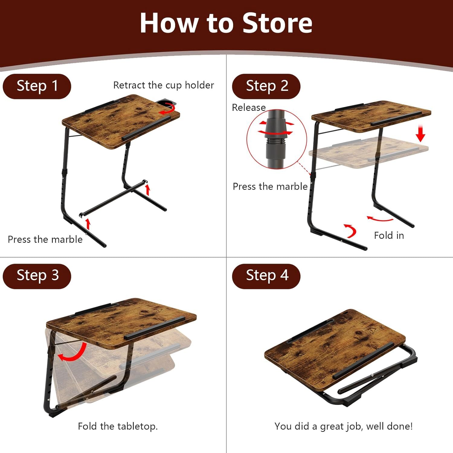 Folding TV Tray Adjustable Dinner – Trays for Eating On Couch Wooden Tables Mate