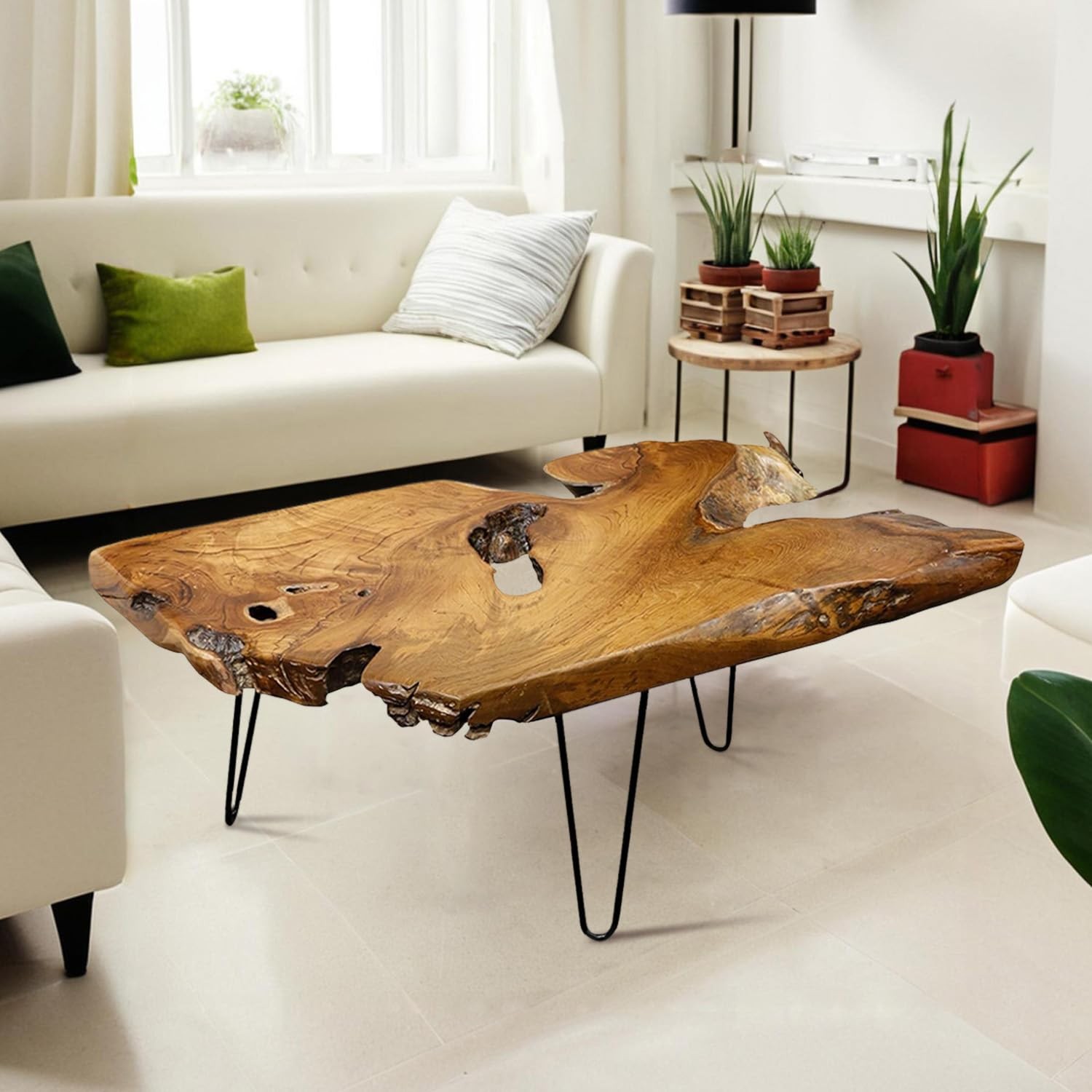 Natural Wood Coffee Table，Unique Live Edge Coffee Table for Living Room
