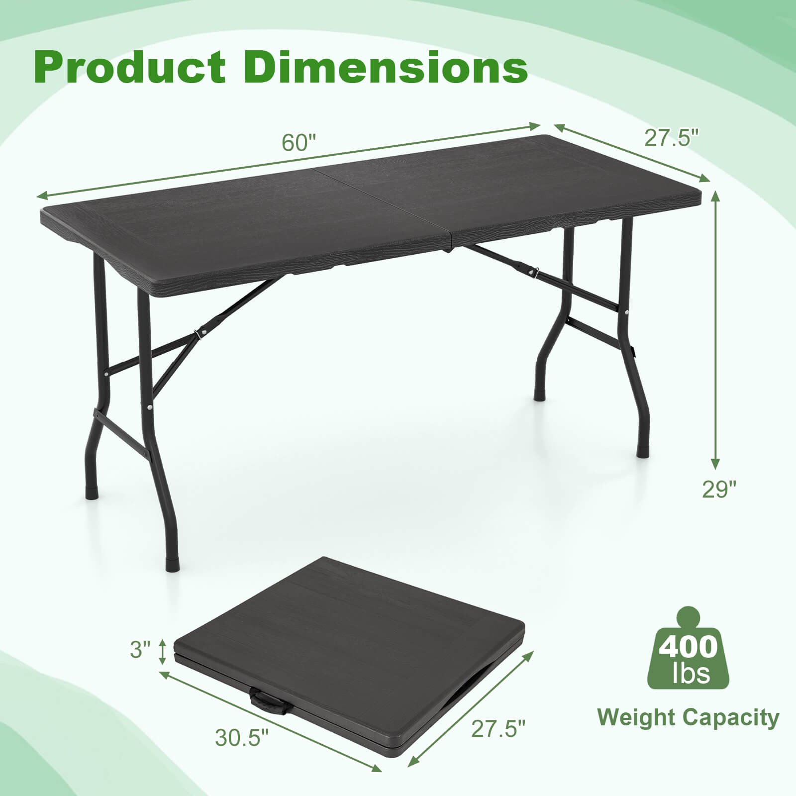 5FT Folding Table Indoor Outdoor Foldable Plastic Table 4-6 Person Picnic Table